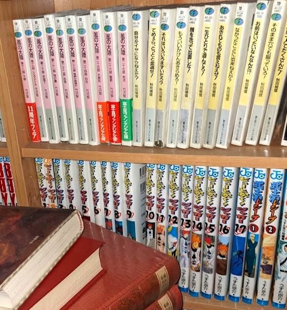 自宅の本棚に並ぶ漫画・ライトノベル